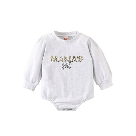 

Musuos Newborn Cute Bodysuit Baby Girls Leopard Letter Print Puff Sleeve Round Neck Romper