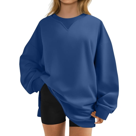 Women's Oversized Sweatshirt Casual Long Sleeve Fleece Pullover Tops Crewneck Side Slit Sweatshirt Winter Warm Fashion Clothes
