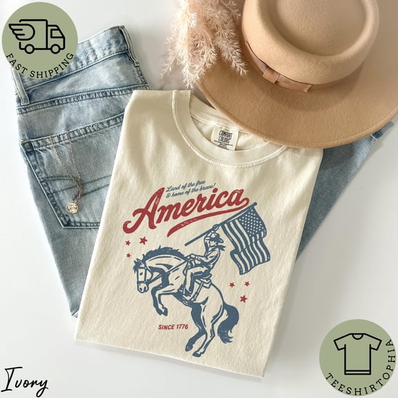 Patriotic Cowboy Tshirt, Western 4th Of July T-Shirt, America 250 Apparel, 1776 To 2026 T Shirts, American Rodeo Tee