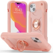 Double Ring Kickstand Case for iPhone 13 for Women Girls, Rugged Hybrid Heavy Duty 3 in 1 phone Case Soft Silicone Hard PC Full Armor Protective Case for iPhone 13, Rosegold