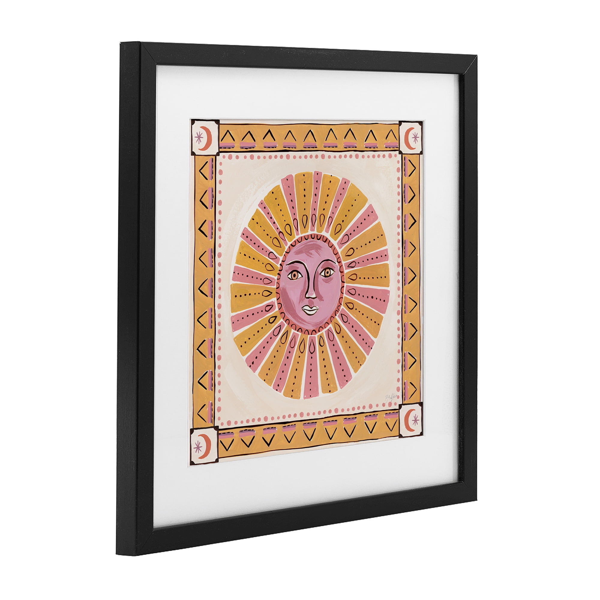 Stupell Industries Pink Sun Face with Geometric Border Black Framed Print Under Glass, design by Two If By Sea Studios