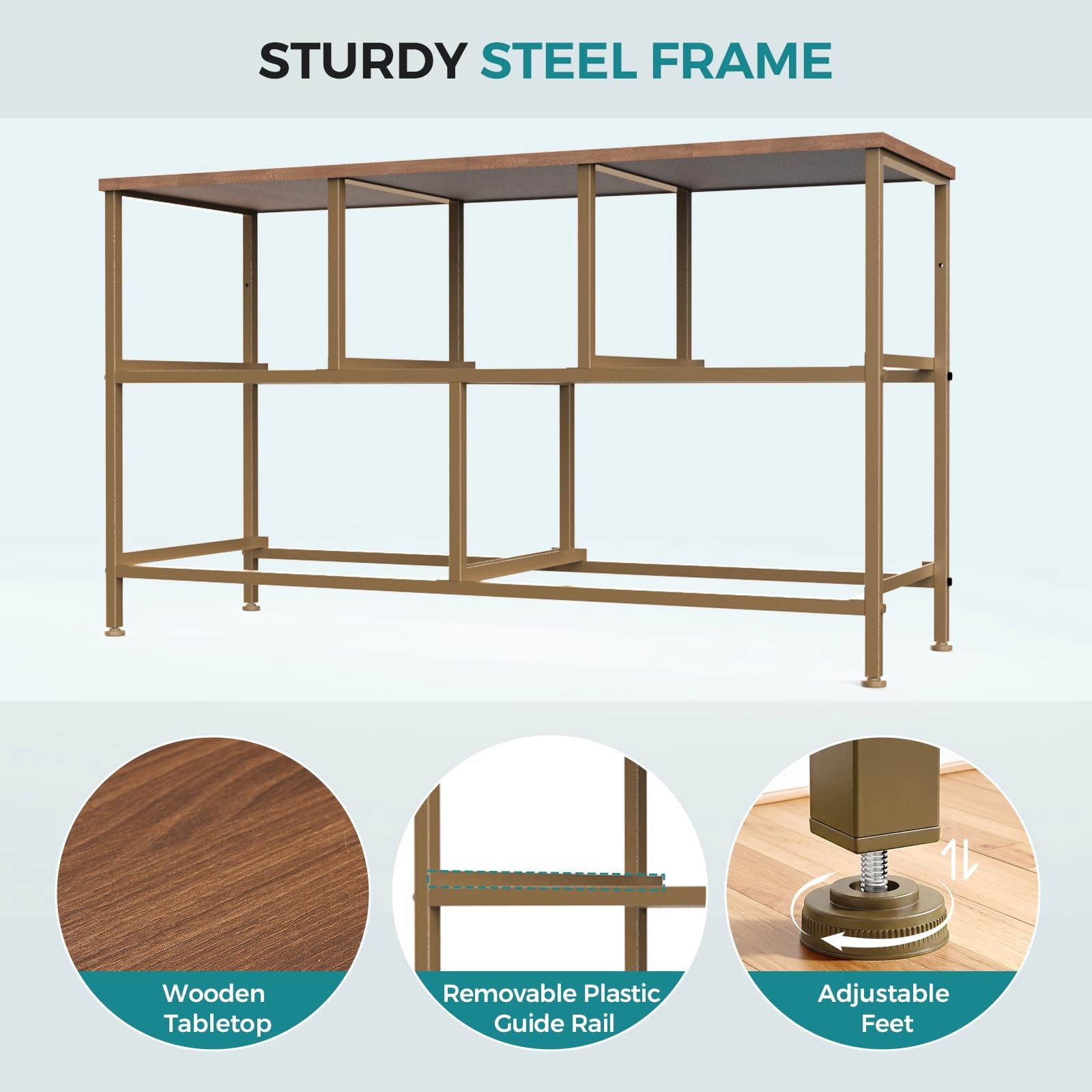 Telyra 5-Drawer Fabric Dresser TV Stand Organizer with Wood Top and Metal Frame, Khaki