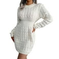 thumbnail image 1 of Vestido de punto con cuello alto y mangas abullonadas para mujer - Minivestido ajustado - Moda informal de invierno (S-L), 1 of 2