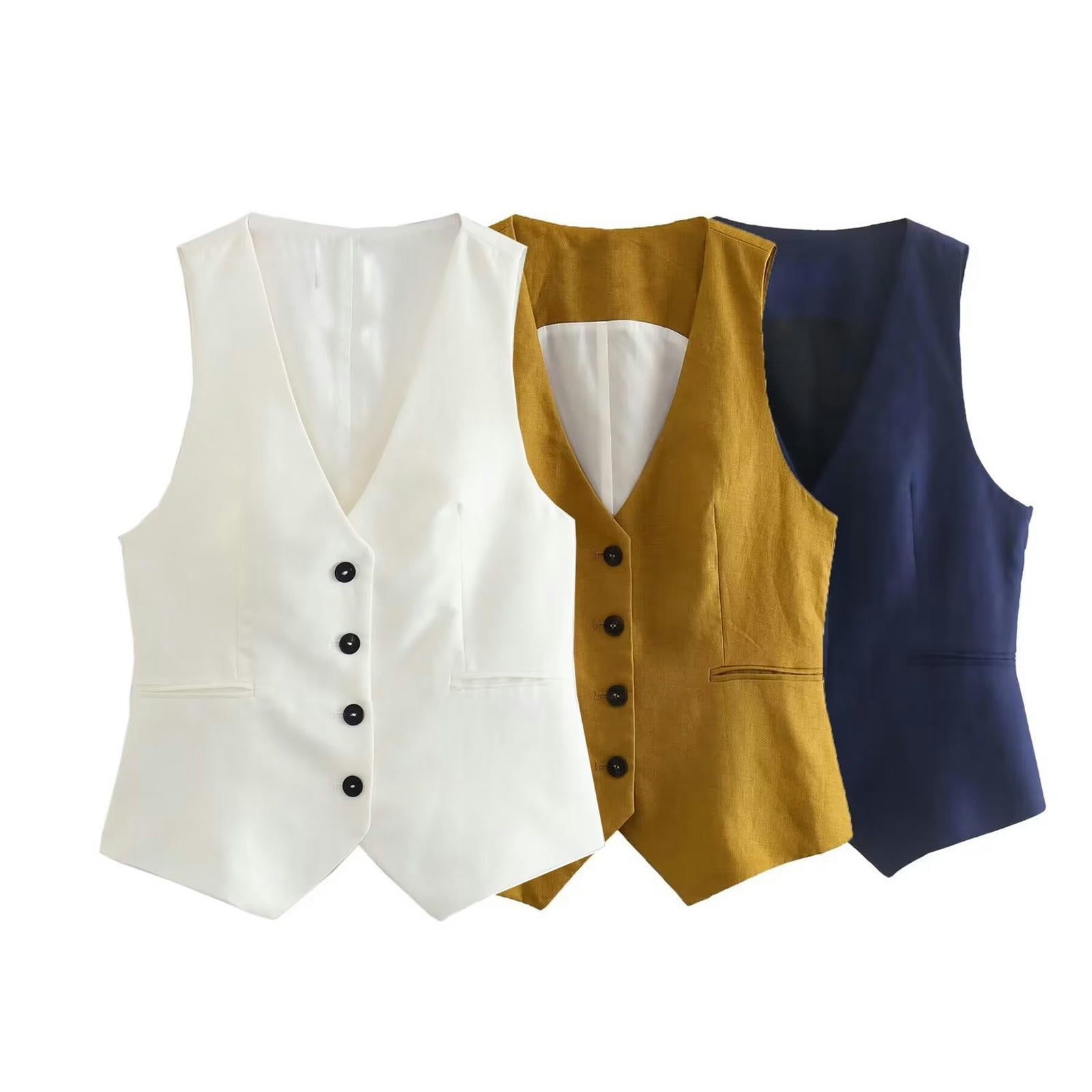 ジャケット・アウター CLANE DOUBLE BREASTED GILET New linen double-breasted women's suit jacket + vest vest +
