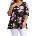 thumbnail image 2 of Camisa de mujer Blusa de manga corta con hombros descubiertos y estampado floral, negro, 4XL Monstrate AP002473-04, 2 of 6