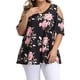 thumbnail image 2 of Camisa de mujer Blusa de manga corta con hombros descubiertos y estampado floral, negro, 5XL Vogacara AP002473-05, 2 of 4