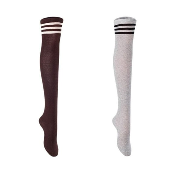 Lian LifeStyle Women's 2 Pairs Adorable Comfortable Soft Thigh High Over Knee High Cotton Socks Size 6-9 L1022 Coffee,LightGrey