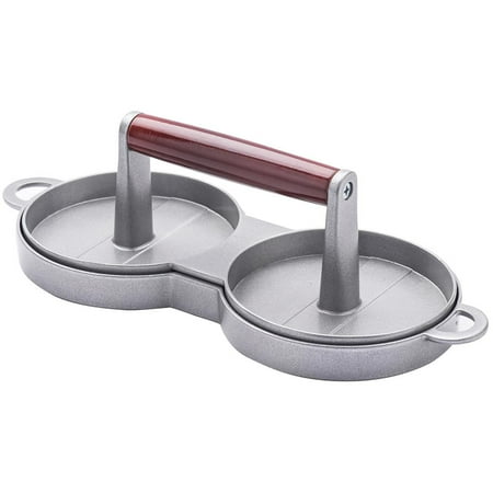 

Burger Press Aluminum Alloy Hamburger Meat Press Round Shape Dual Slots Non-stick Chef Cutlet Patty Maker with Ergonomic Handle for BBQ Grill