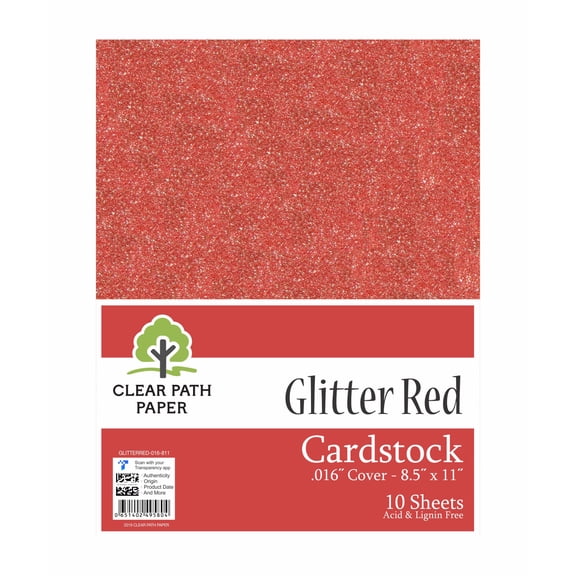 Glitter Red Cardstock - 8.5 x 11 inch - .016" Thick - 10 Sheets - Clear Path Paper
