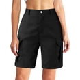 thumbnail image 1 of Innerwin Summer Bermuda Short With Pockets Ladies Cargo Shorts Beach Solid Color Loose Bottoms Black XS, 1 of 3