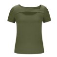 thumbnail image 6 of QUNYINEY Casual Women's T Shirts Crew Neck Solid Short Sleeve Tops Slim Ribbed Cut Out Pullover Shirts, 6 of 6
