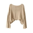 thumbnail image 4 of Women's Knit Sweatshirts Dolman Batwing Sleeves Knitted Sweaters Cute Shirt Fall Spring Crewneck Pullover Tops Beige 2XL, 4 of 4