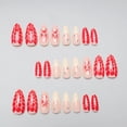 thumbnail image 3 of 3D Medium Long Press on Nails,Red French Tips Almond Shaped Rhinestone Nail Press ons with Flower Design 24Pcs False Nails, 3 of 6