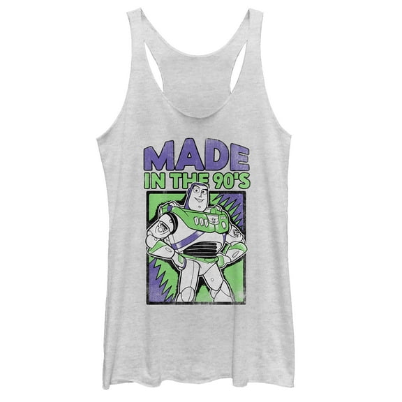 Women's Toy Story Buzz Lightyear Made in 90s  Racerback Tank Top White Heather X Small