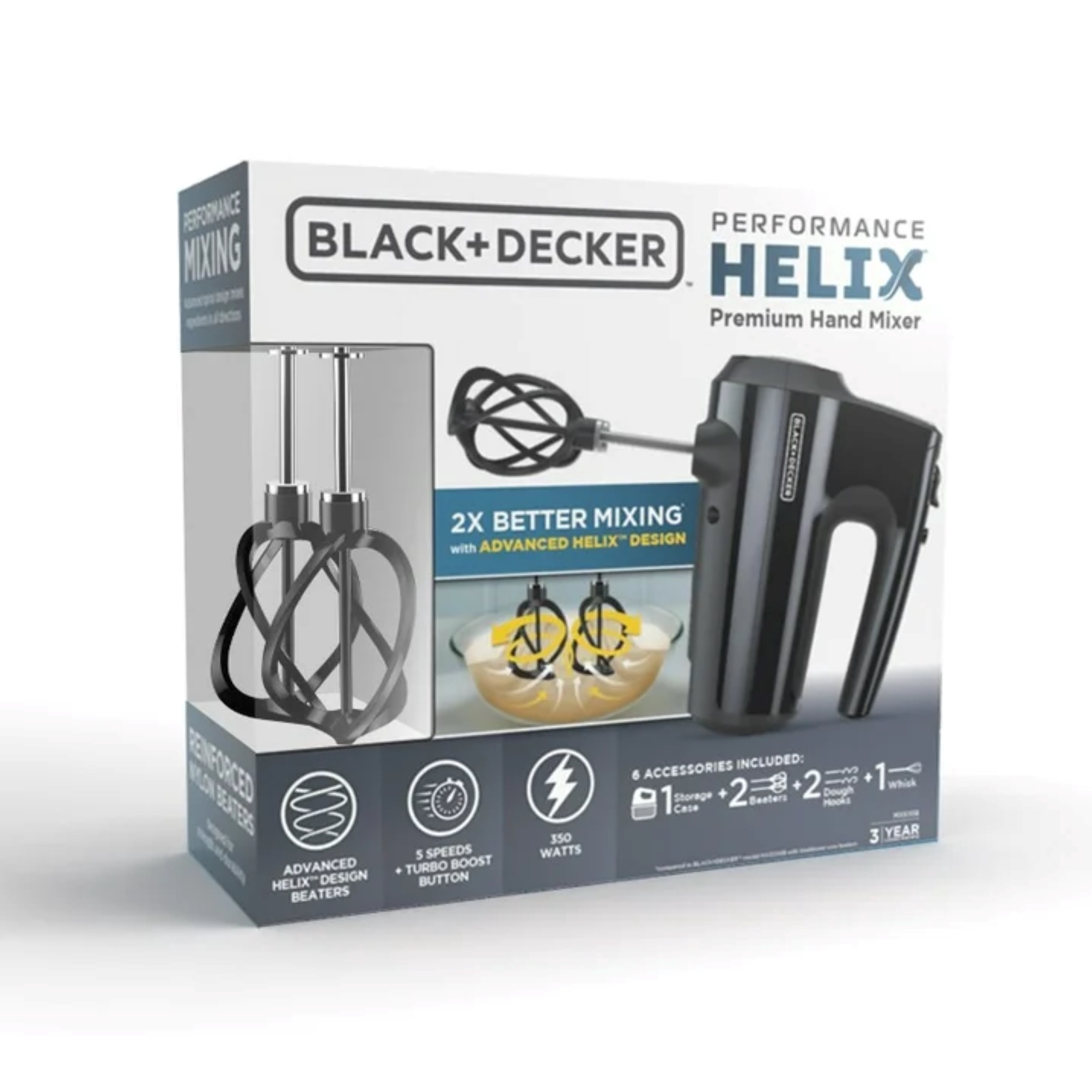 BLACK+DECKER Helix Performance 5-Speed Premium Hand Mixer, Nylon, Black