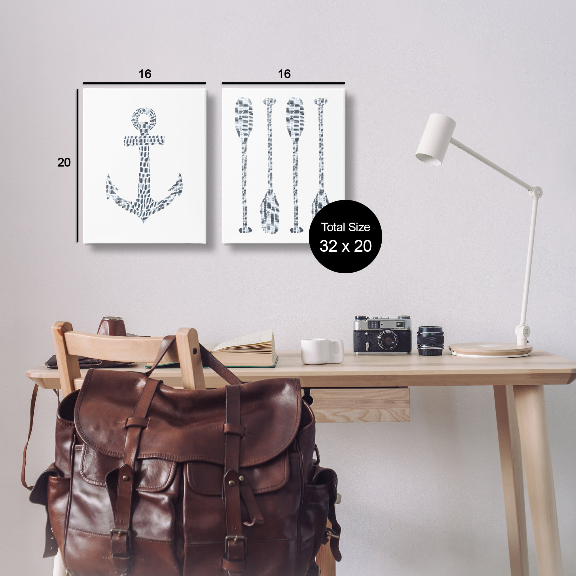 Stupell Industries Simple Lines Nautical Anchor Oars Nautical & Beach Painting Wrapped Canvas Art Print Wall Art, 16 x 20, Set of 2