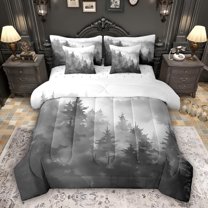 Feelyou Grey Pine Tree Bedding Comforter Set 7pcs, Rustic Nature Queen Bedding Sets