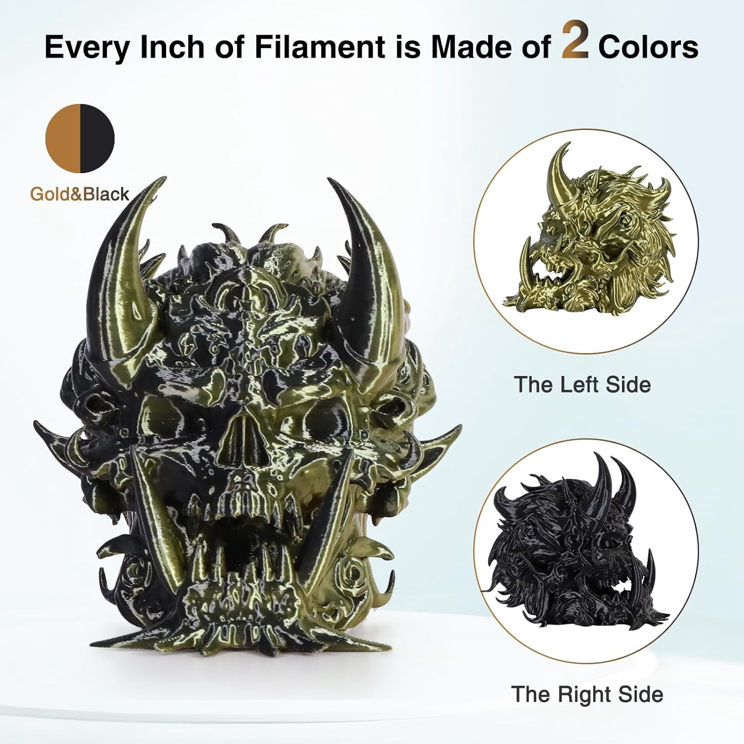 Black Gold Multicolor Silk PLA Filament 1KG - Halloween Dual Color Change High Speed 3D Printer Filament 1.75mm with +/- 0.03mm Accuracy for FDM Printers & 3D Pens