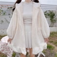 thumbnail image 4 of Sudadera con capucha y orejas de conejo para mujer, abrigo de felpa con cremallera, puños elásticos, de lana de cordero, estilo kawaii, para otoño e invierno, 4 of 5
