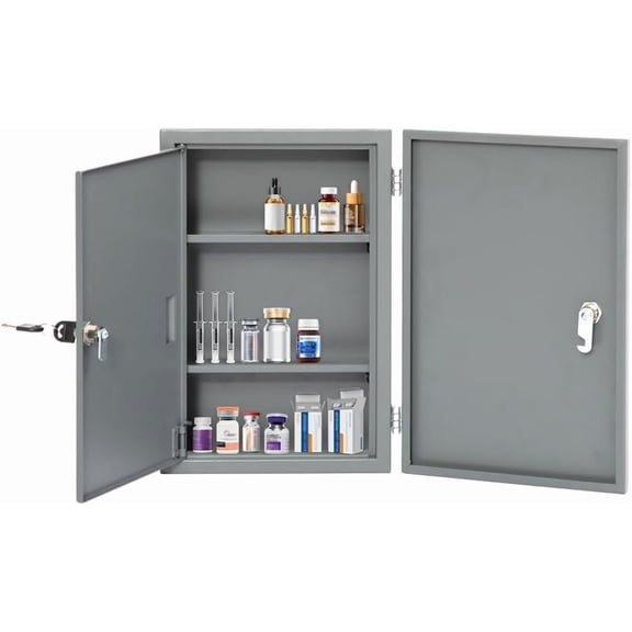 Yeeoy Locking Narcotics Safe, Wall Mounted Medicine Cabinet with Lock & Double Door, Secure Steel Drug Cabinet Medicine Storage Safe Box for Home School Office