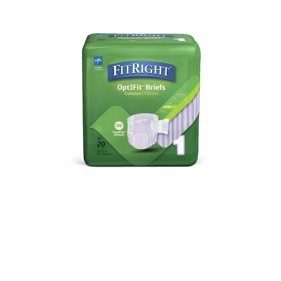 FitRight Overnight Stretch Adult Incontinence Briefs, Diapers with Tab, Moderate Absorbency, Size 1, 30in to 52in, 80 Count