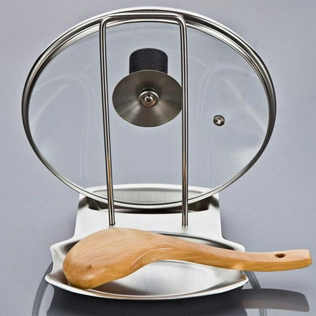 Práctico soporte para cucharas y tapas de ollas, soporte para utensilios, soporte para tapas de ollas y sartenes de acero inoxidable, soporte para cucharas