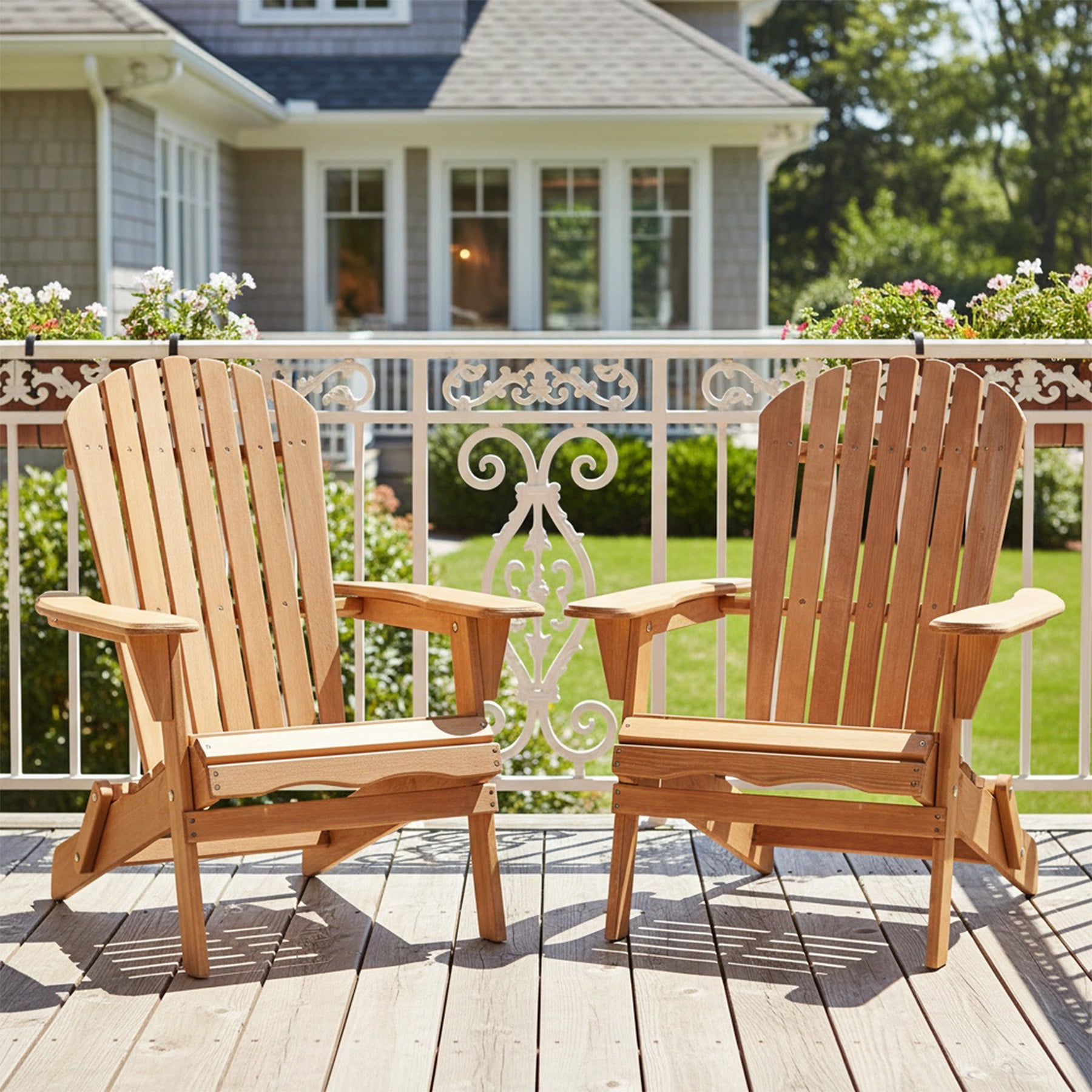 Tappio Folding Adirondack Chair Set of 2, All Weather Adirondack Chairs with Large Deep Seat for Outdoor Indoor, Pre-assembled, Brown