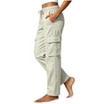 thumbnail image 4 of Bosfbaoi Cargo Pants for Women Elastic Drawstring High Waist Straight Leg Casual Work Pants with Multi Pockets, 4 of 6