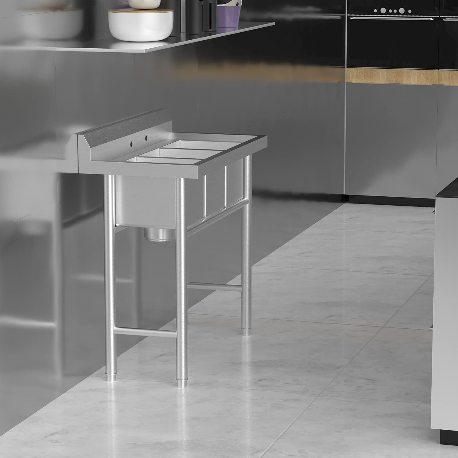 Ktaxon Freestanding 39" 3 Compartment Commercial Stainless Steel Sink, Silver, for Laundry Room, Kitchen