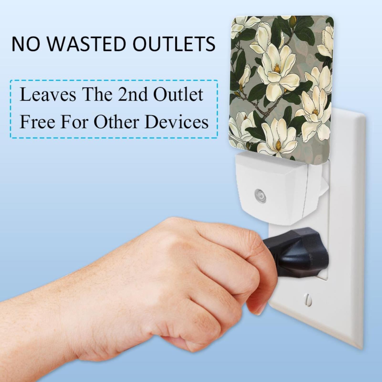 PhooArto Magnolias Flower Pattern Plug in LED Night Light Auto Sensor Dusk to Dawn Decorative Night for Bedroom, Bathroom, Kitchen, Hallway, Stairs, Baby's Room, Energy Saving