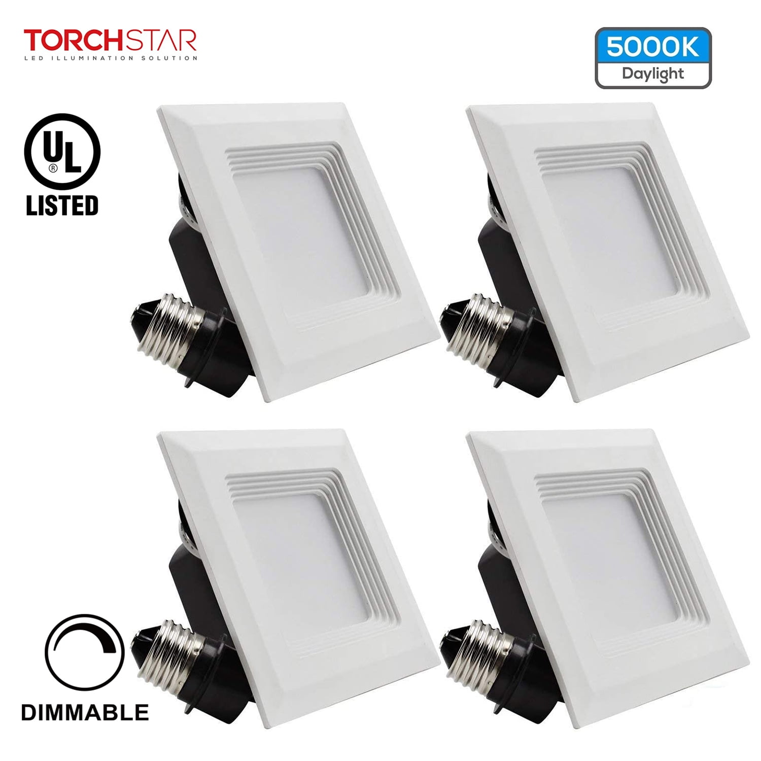 4 PACK 9W 4 Inch High CRI Dimmable LED Square Recessed Ceiling Light 5000K 