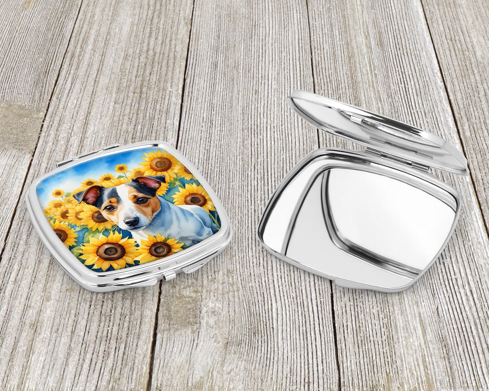 Jack Russell Terrier in Sunflowers Compact Mirror 2.75 in x 3 in