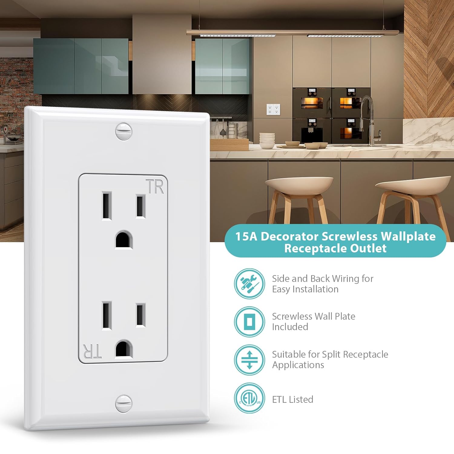 WEBANG Decorator Electrical Wall Outlet White, Tamper-Resistant Duplex Receptacle, Residential Grade, 3-Wire, Self-Grounding, 2-Pole, 15A 125V, ETL Listed, 10 Wall Plates Included
