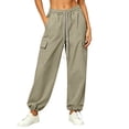 thumbnail image 2 of Lumosvexa Women's Cargo Joggers, Multiple Pockets Loose Fit Adjustable Drawstring Fall Hiking Sports Pants Green L, 2 of 6