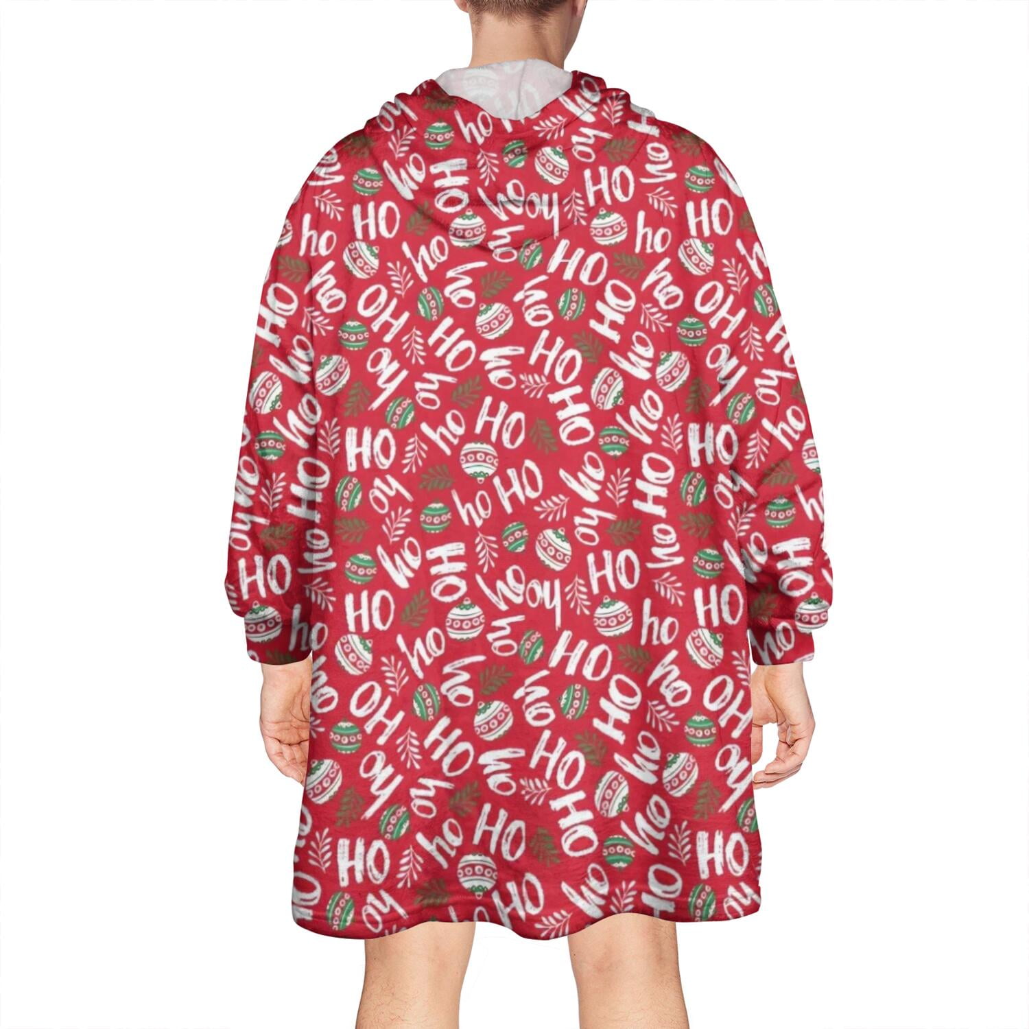 Wearable Oversized Blanket,Red Christmas HO Pattern Wearable Blanket Hoodie for Adults,Cozy Hooded Blankets with Super Pockets,Super Warm Fuzzy Pullover for Women & Men