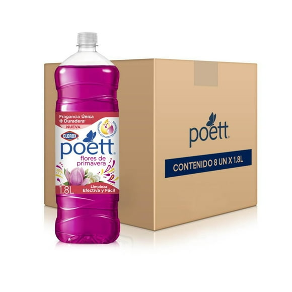 Limpiador de Piso Clorox Poett 1.8lt Flores de Primavera 8pzas