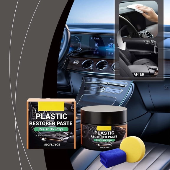 Car Interior Scratch Remover, Car Plastic Care Cream Kit, Interior Dashboard & Trim Stain Remover, Mild Nourishing Maintenance Agent with Towel & Applicator Sponge