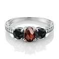 thumbnail image 2 of Gem Stone King 2.50 Ct Oval Checkerboard Red Garnet Black Sapphire 925 Sterling Silver Moissanite Ring (Size 8), 2 of 4