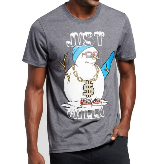 Seven Oaks Mens Gray Just Chillin Light Up Christmas Snowman Holiday T-Shirt M
