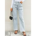 thumbnail image 2 of Women 6 Pockets High Waisted Cargo Pants Wide Leg Casual Pants Combat Military Trouser US 4-18, 2 of 13