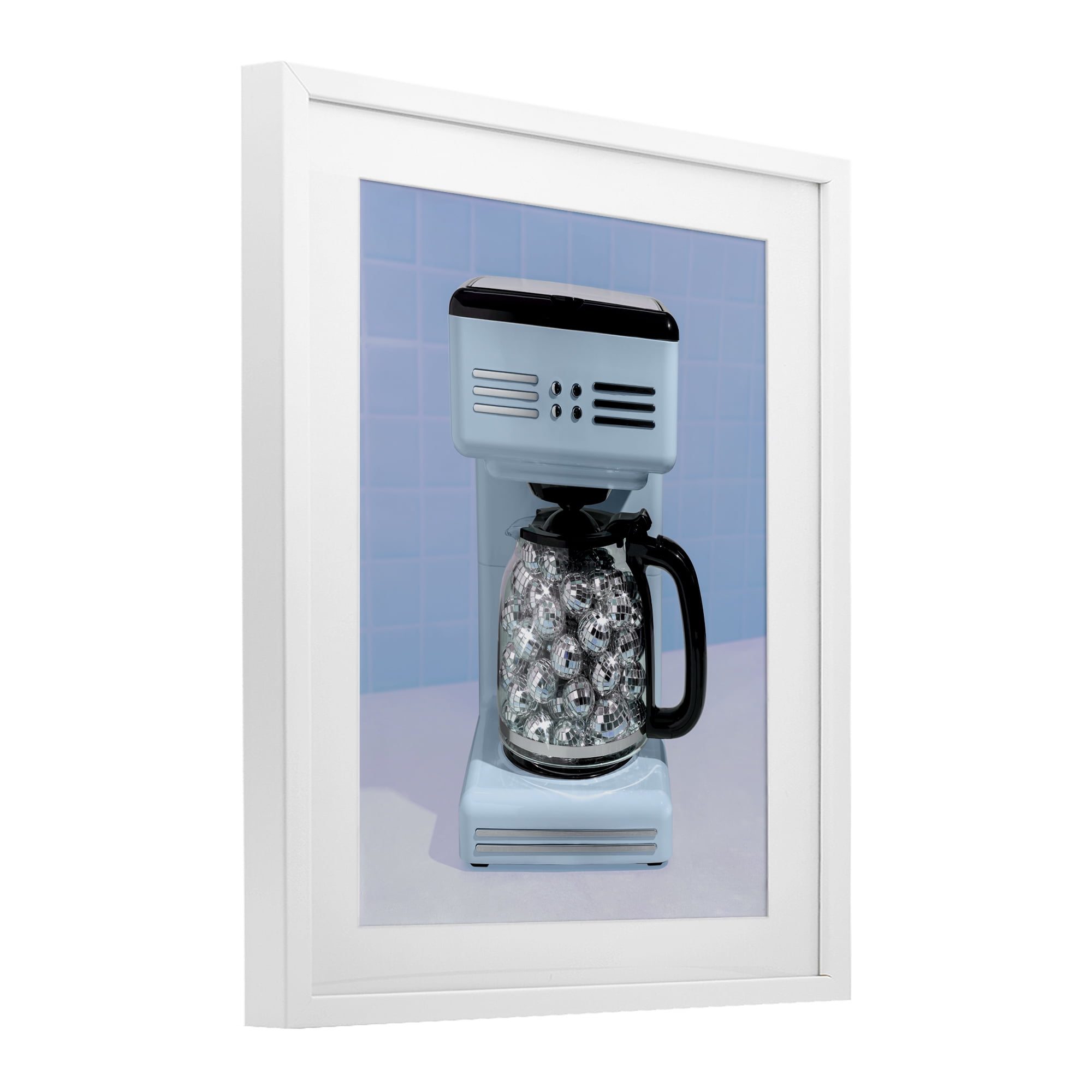 Stupell Industries Disco Coffee Maker over Blue White Framed Print Under Glass, design by LISH Creative
