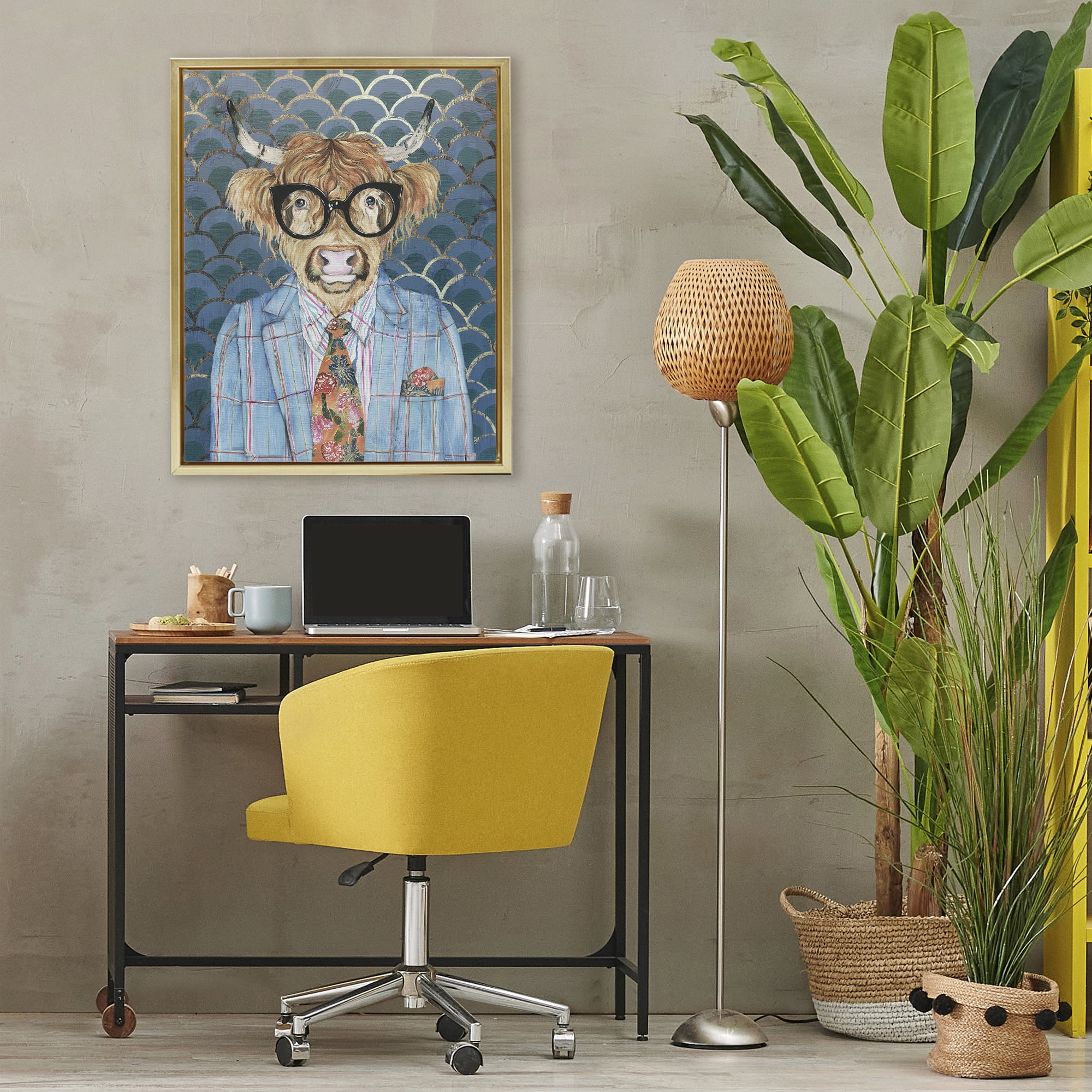 Stupell Industries Cool Highlander Portrait Gold Framed Floater Canvas Wall Art, design by Svetlana Aleynikova