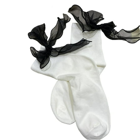 

YUUZONE 1 Pair Women Lolita Style Bowknot Japanese JK Maiden Lovely Short Socks Harajuku Princess Socks