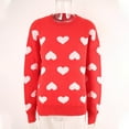 thumbnail image 4 of Ecqkame Knitted Sweater For Women Round-Neck Heart Printed Long Sleeve Pullover Loose Sweater Red L on Clearance, 4 of 9