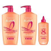 L'Oreal Paris Elvive Dream Lengths Restoring Shampoo, Detangler Conditioner, and Lamellar Rinse Out Set, 28 fl oz
