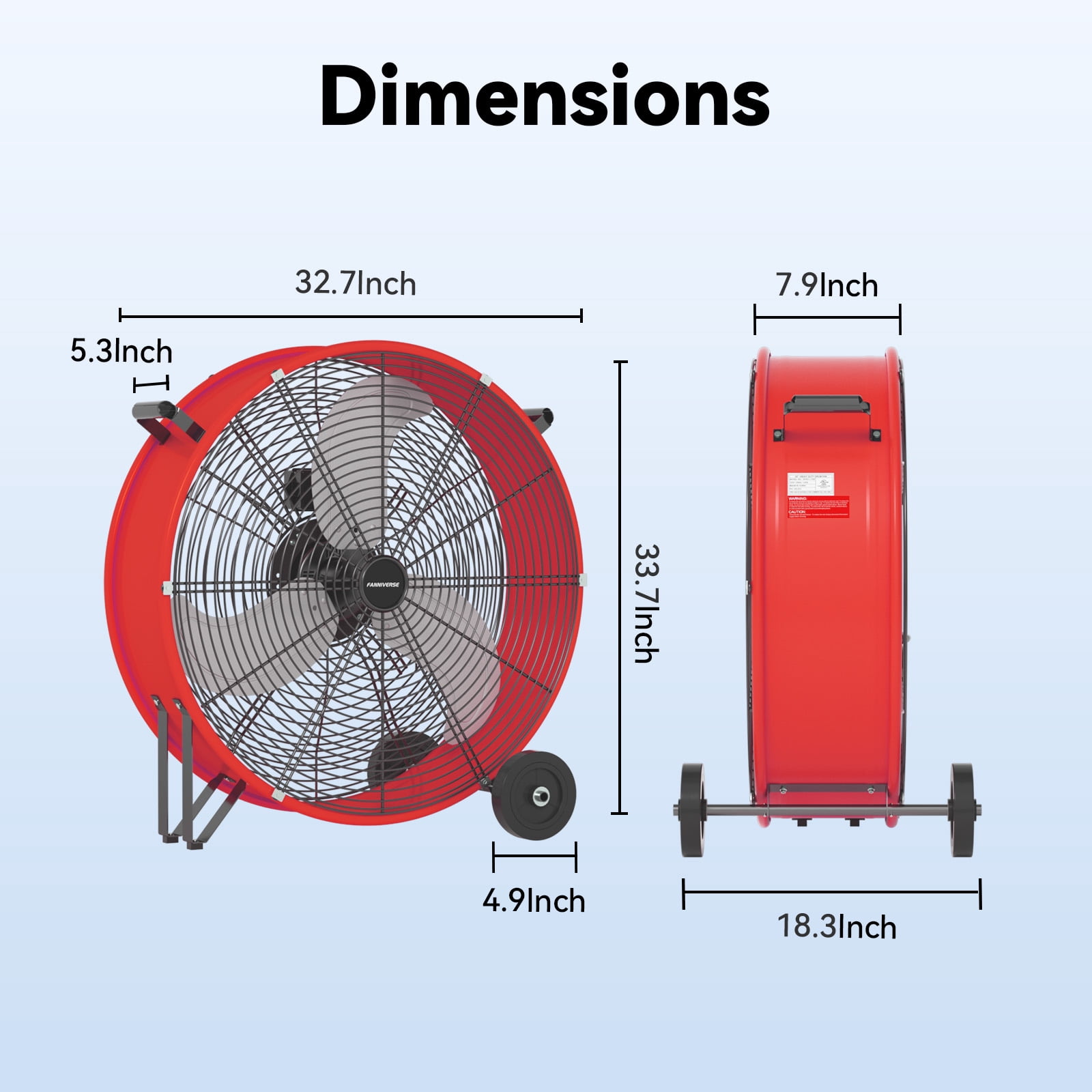 30 inch Drum Fan Pro - 3 Speed 14000 CFM High Velocity Floor Drum Fan with Handle Caster for Commercial, Warehouse, Covered Patio, Shop, Garage, Barn