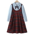 thumbnail image 4 of Girls Uniform Overall Dress Preppy Plaid Dress Button Down Long Sleeve Dress with Bow Tie for Tees Girls Size 5-16 Years, 4 of 7
