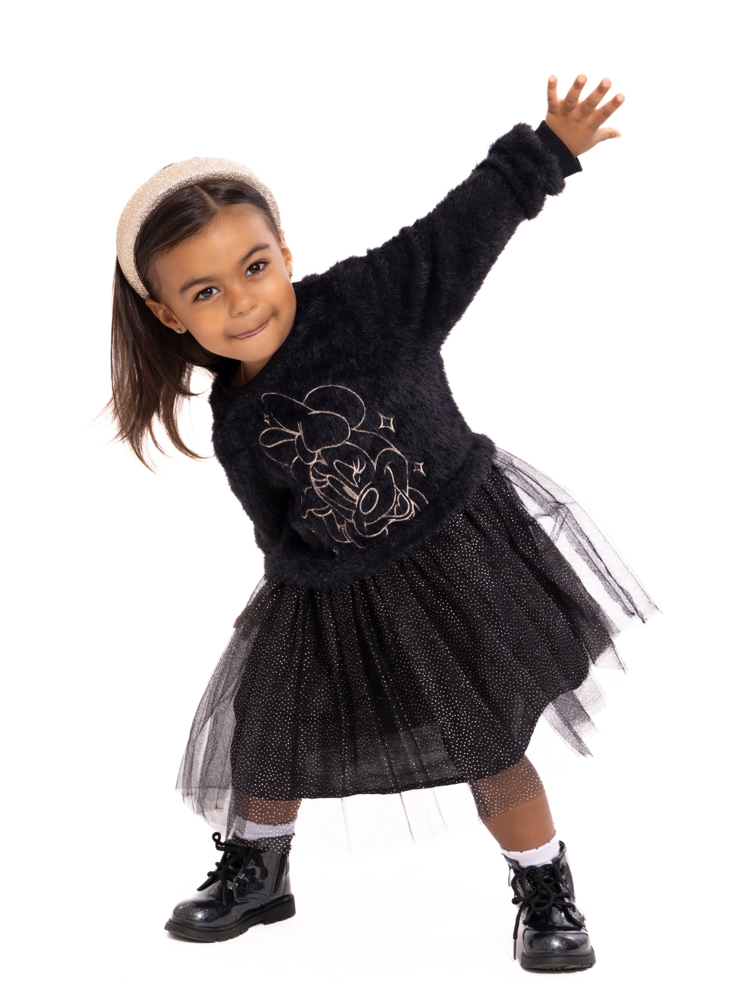 Minnie Mouse Toddler Girls Eyelash Knit Tutu Dress with Long Sleeves, Sizes 12M-5T