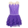 thumbnail image 3 of TSSOE Ballet Dance Leotard for Girls Shiny Rhinestones Gymnastic Jersey Dancewear Lyrical Figure Ice Skating Dresses Purple 14, 3 of 5
