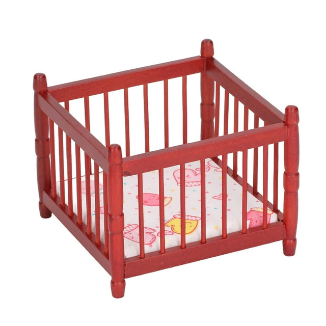 Nehlobo 1:12 casa de muñecas Mini cuna simulación esquina redonda cuna dormitorio modelo con colchón para niños
